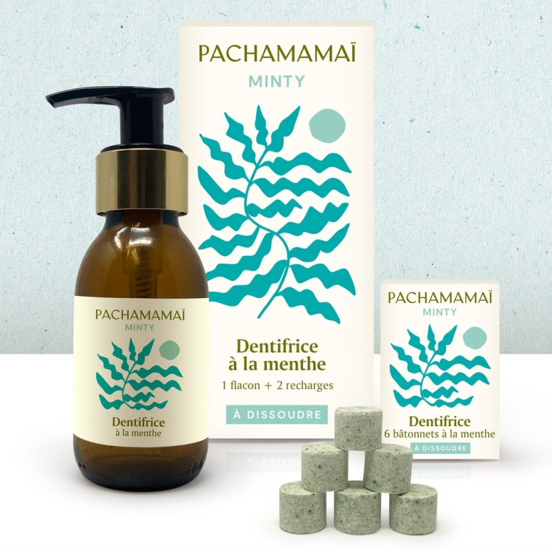 Mint-flavored dissolving toothpaste kit