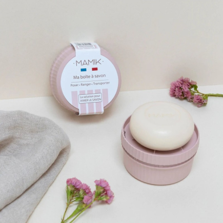 salle d'ô - Boîte a savon ronde - porte savon integré - rose poudré