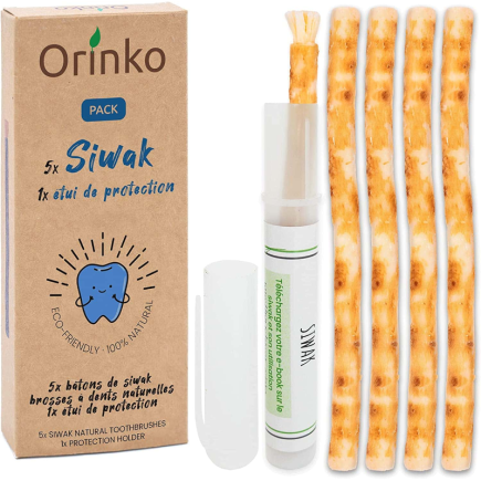 salle d'ô - 6 Batons de Siwak avec 1 étui - Brosse à dents naturelle