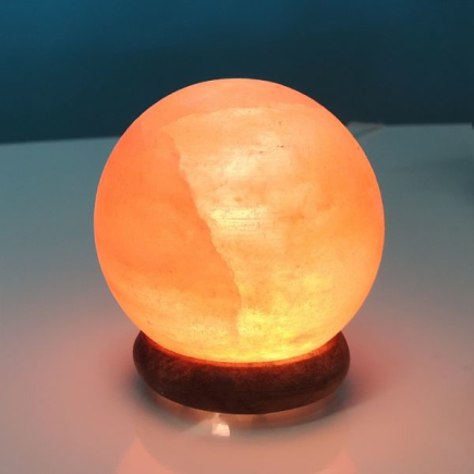 salle d'ô - Lampe en Cristal de Sel d’Himalaya - Sphère 500g - USB - Base en Bois