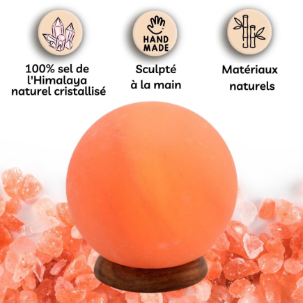 salle d'ô - Lampe en Cristal de Sel d’Himalaya - Moon 2Kg - Base en bois