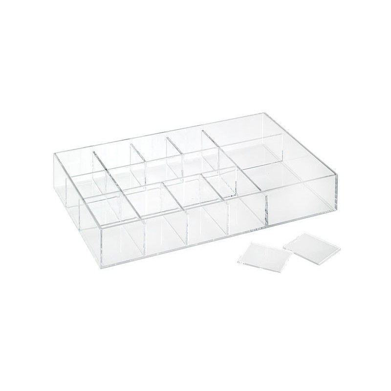 Adjustable women's makeup organizer with flexible compartments