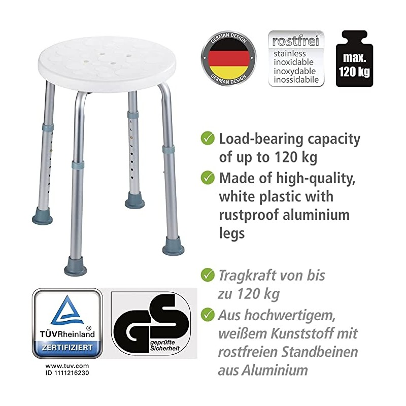 Verstellbarer Duschhocker – 39,5 bis 57,5 cm – max. 120 kg