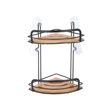 salle d'ô - Etagère d'angle - 2 niveaux - Bambou noir - Hiko