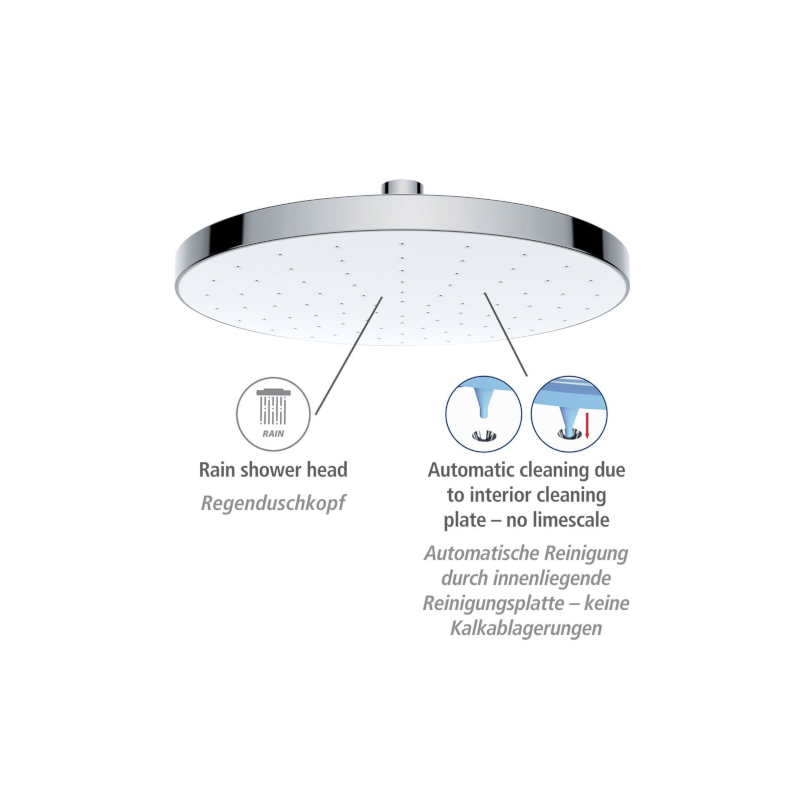 225mm Chrome Shower Head - Automatic Cleaning