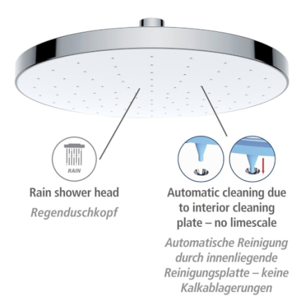 salle d'ô - Tête de douche chromé 225mm - Nettoyage automatique