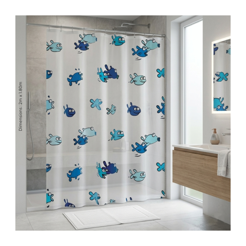 Cortina de duche em PEVA - Azul Hugo - 180x200cm Cortina de duche em PEVA - Azul Hugo - 180x200cm