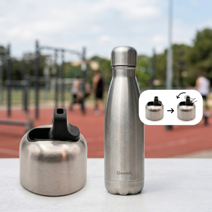 Bouchon Sport Qwetch en Inox avec Pipette Intégrée – Pour Bouteille Originals 250ml et 500ml