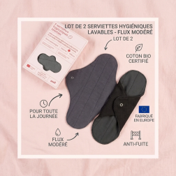 Salle d'ô - Lot 2 serviettes hygiéniques lavables - modéré