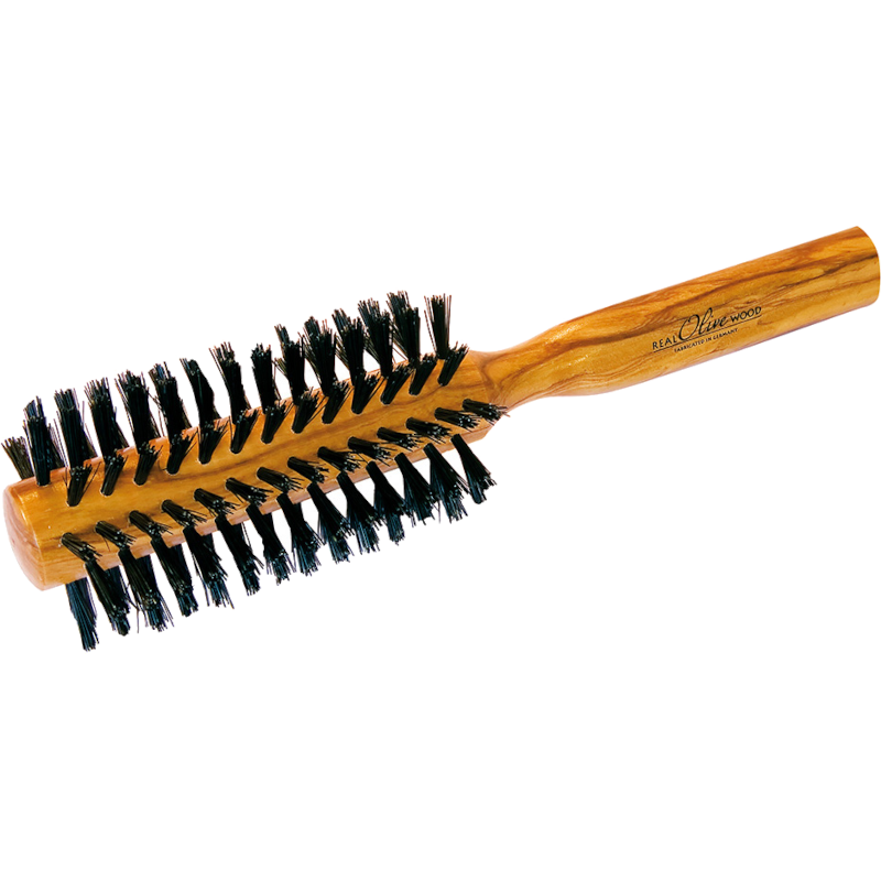 Round olive wood hairbrush - Boar bristle