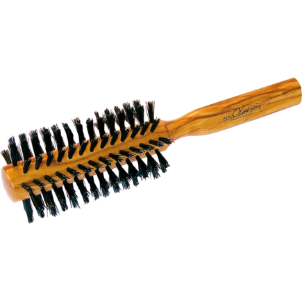 salle d'ô - Brosse à cheveux ronde en Olivier - Soie de sanglier