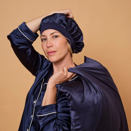 Bonnet de nuit Pure Soie (Bleu nuit)