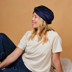 Midnight Blue Pure Silk Turban | Anti-Friction Hair Care - Salle d'ô
