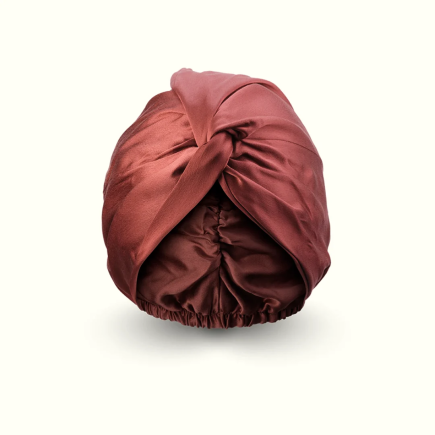 Wine-Coloured Mulberry Silk Turban | Anti-Frizz Hair Care - Salle d’ô