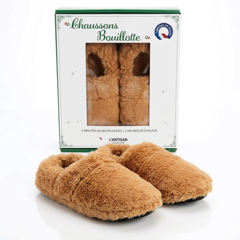 Pantufas com saco térmico - caramelo