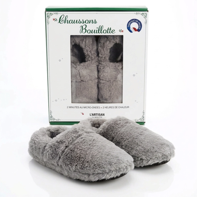 Chaussons bouillotte sèche - gris