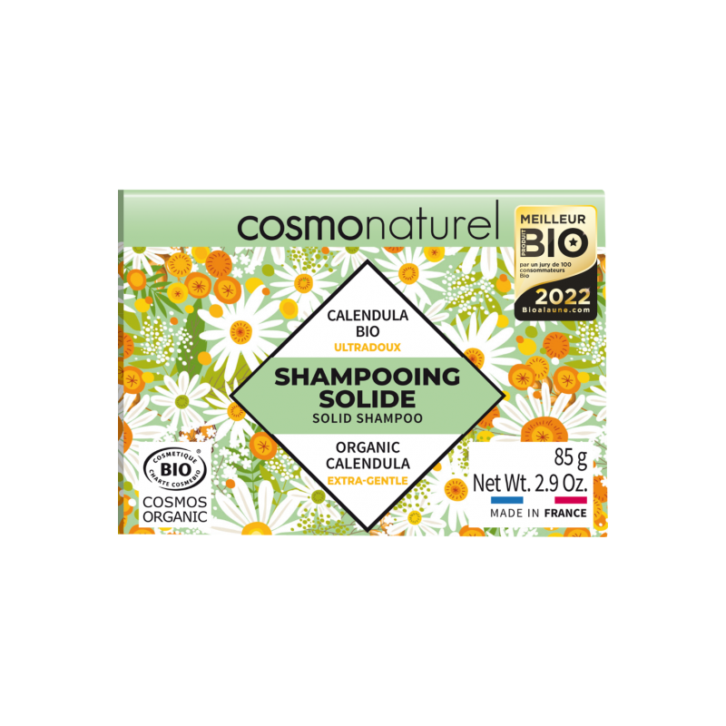 Ultra-gentle solid shampoo with organic calendula - 85g - Cosmo Natural