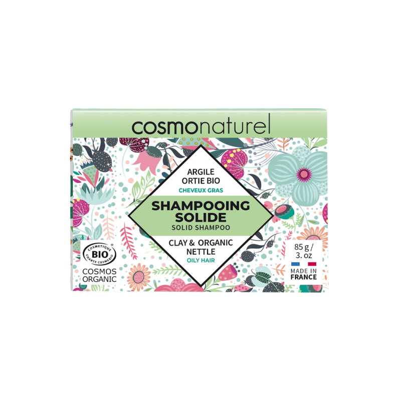 Solid shampoo for oily hair with organic clay and nettle - 85g - Cosmo Naturel