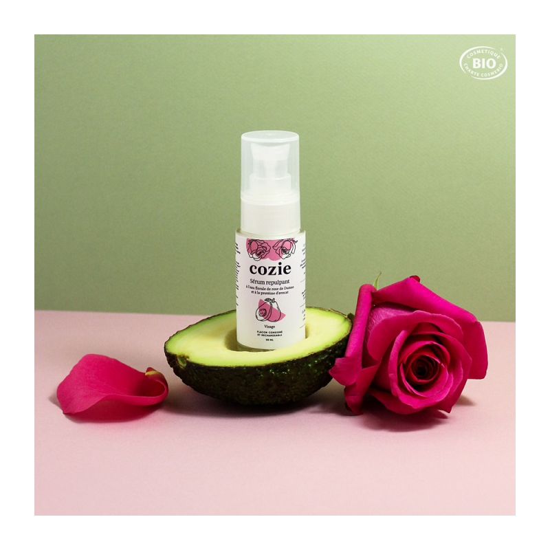 Sérum repulpant à l’eau florale de rose et à la protéine d’avocat - 30ml Sérum repulpant à l’eau florale de rose et à la protéine d’avocat - 30ml