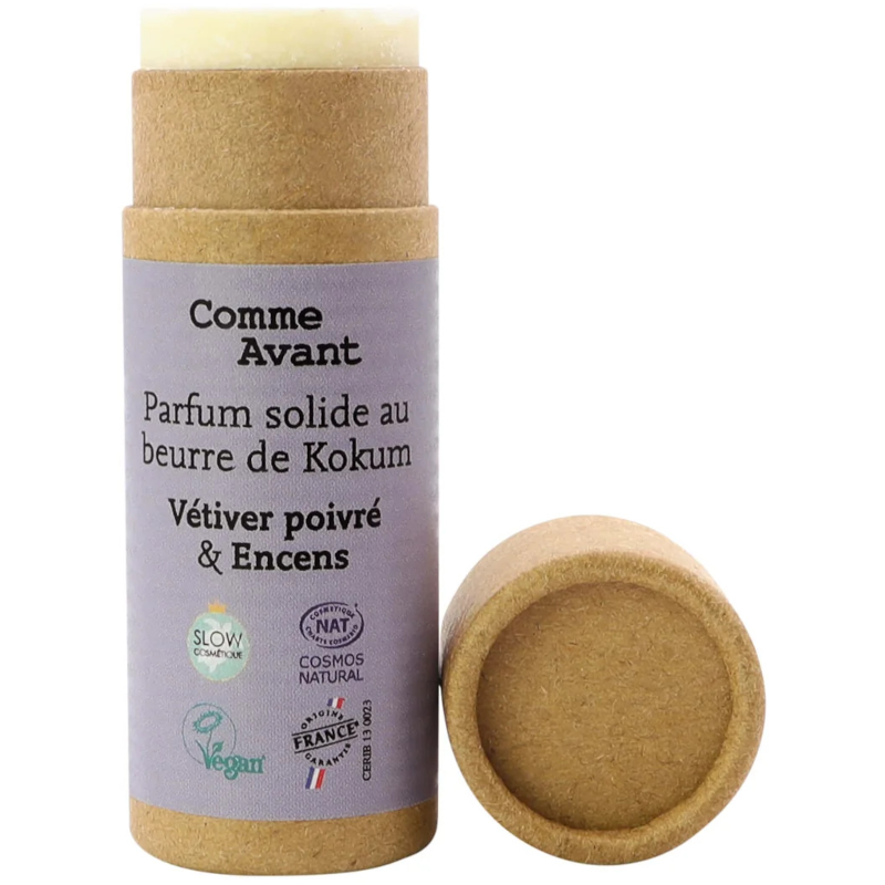 Perfume sólido com manteiga de kokum - Vetiver e olíbano - 20g